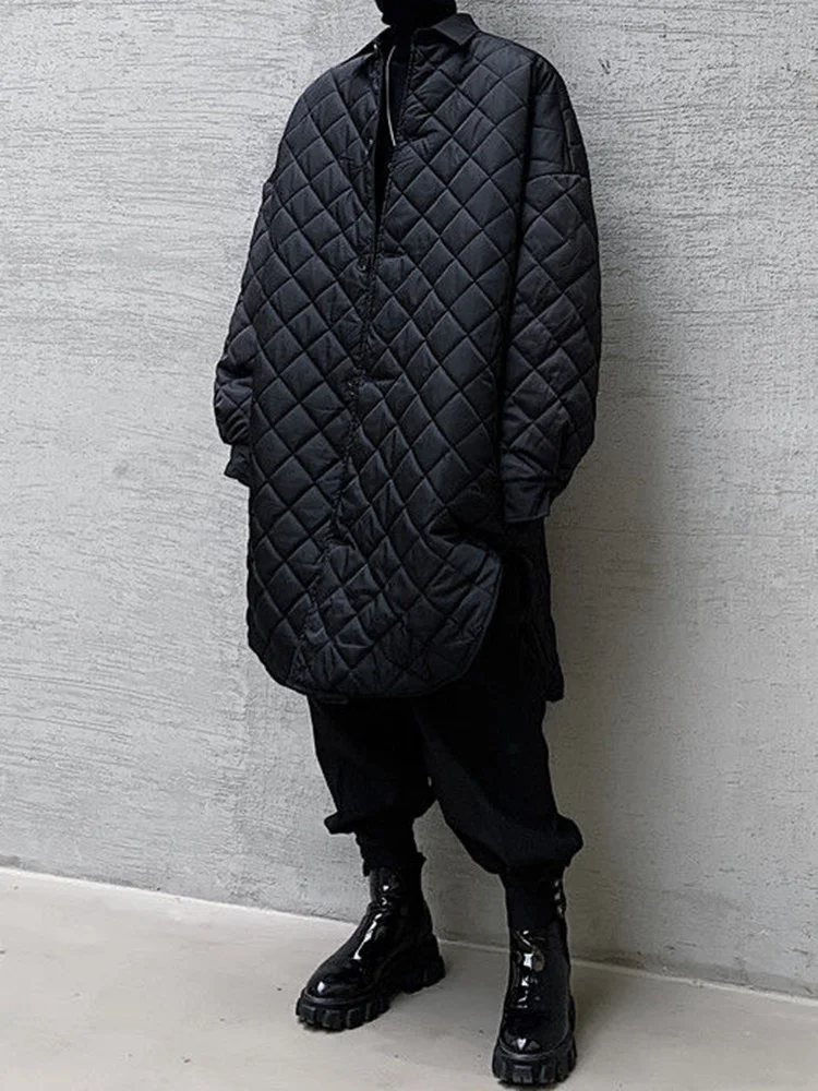 Cotton Padded Coats Black Medium Long Loose Irregular Single Breasted Fashion Parkas Female Winter Warm Clothing H429