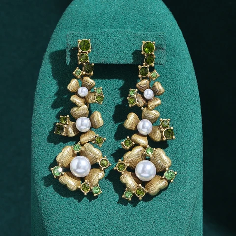 Серьги-капельки LOVE GREEN LIVE GREEN из меди с жемчугом и камнем