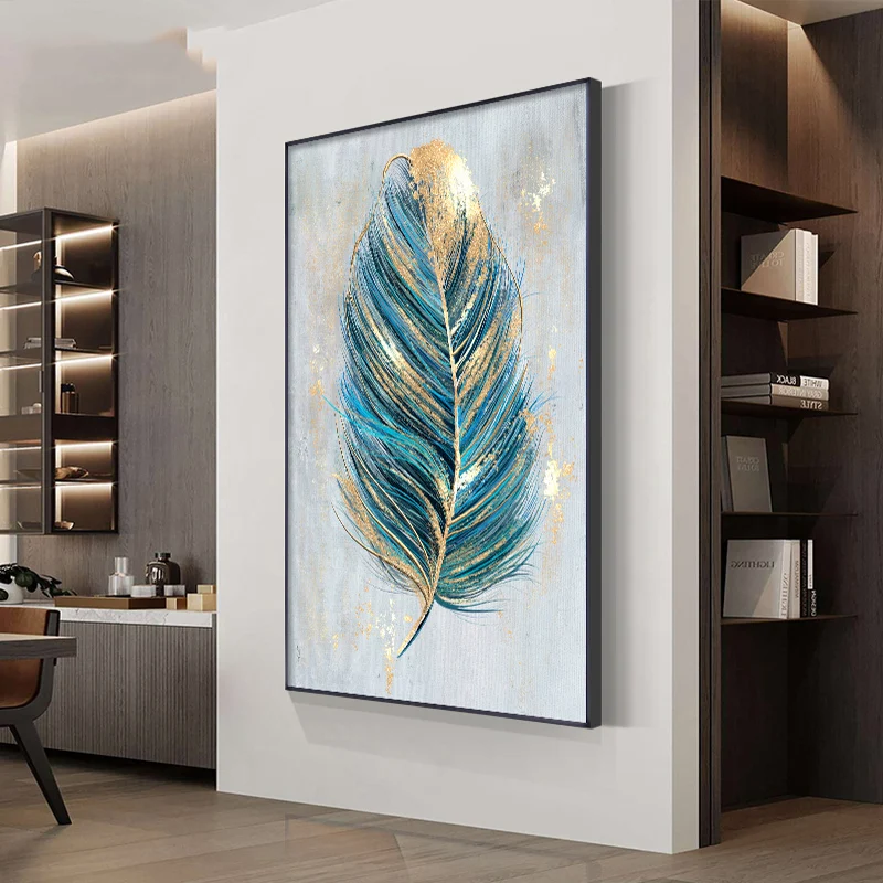 Абстрактные картины на холсте, Золотая фольга, перо, декоративные картины, скандинавский настенный плакат, принты, роскошный эстетический декор комнаты