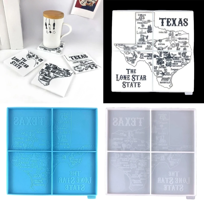 

Diy Storage Plate Mold Novel Texas Map Silicone Coffee Cup Coaster Decoration Mold Crystal Drip Tray Mold for Diy Crafts Y08E
