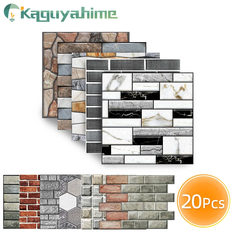 Kaguyahime 20 шт. самоклеющиеся наклейки для настенной плитки DIY каменный узор 3D ПВХ