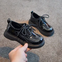 girls leather shoes 2022 spring children british style lace up black shoes boys casual simple party school shoes chic
