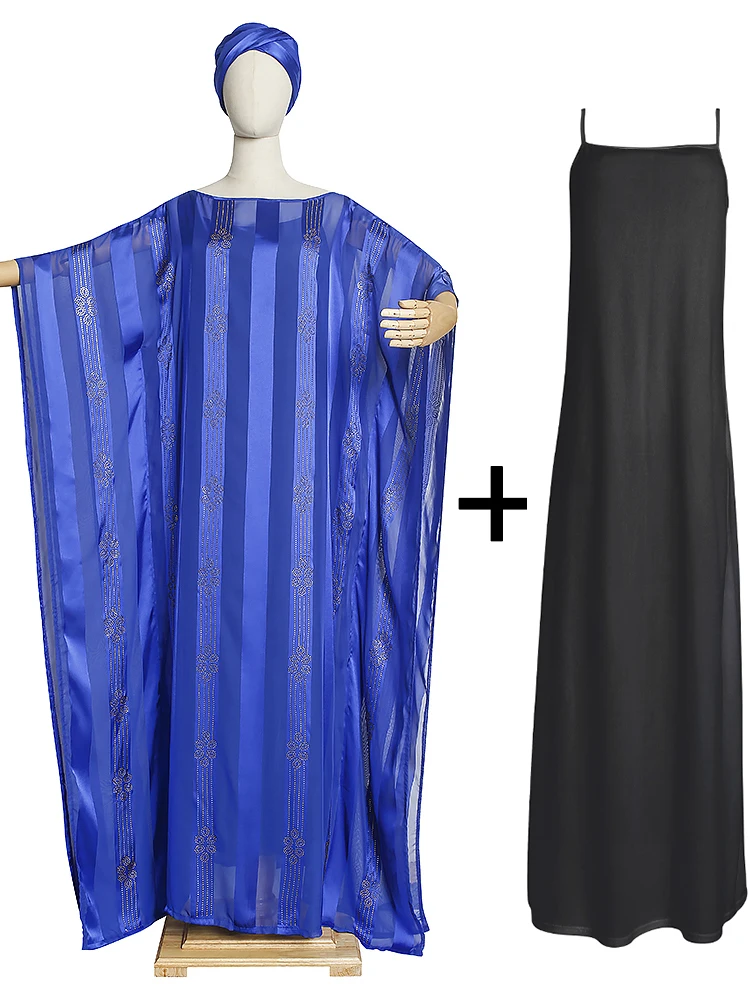 Abaya Dubai Turkey Muslim Hijab Dresses Loose Boubou Ensemble Femme Musulmane Blue Robe With Inner Dress 2023 Islamic Clothing