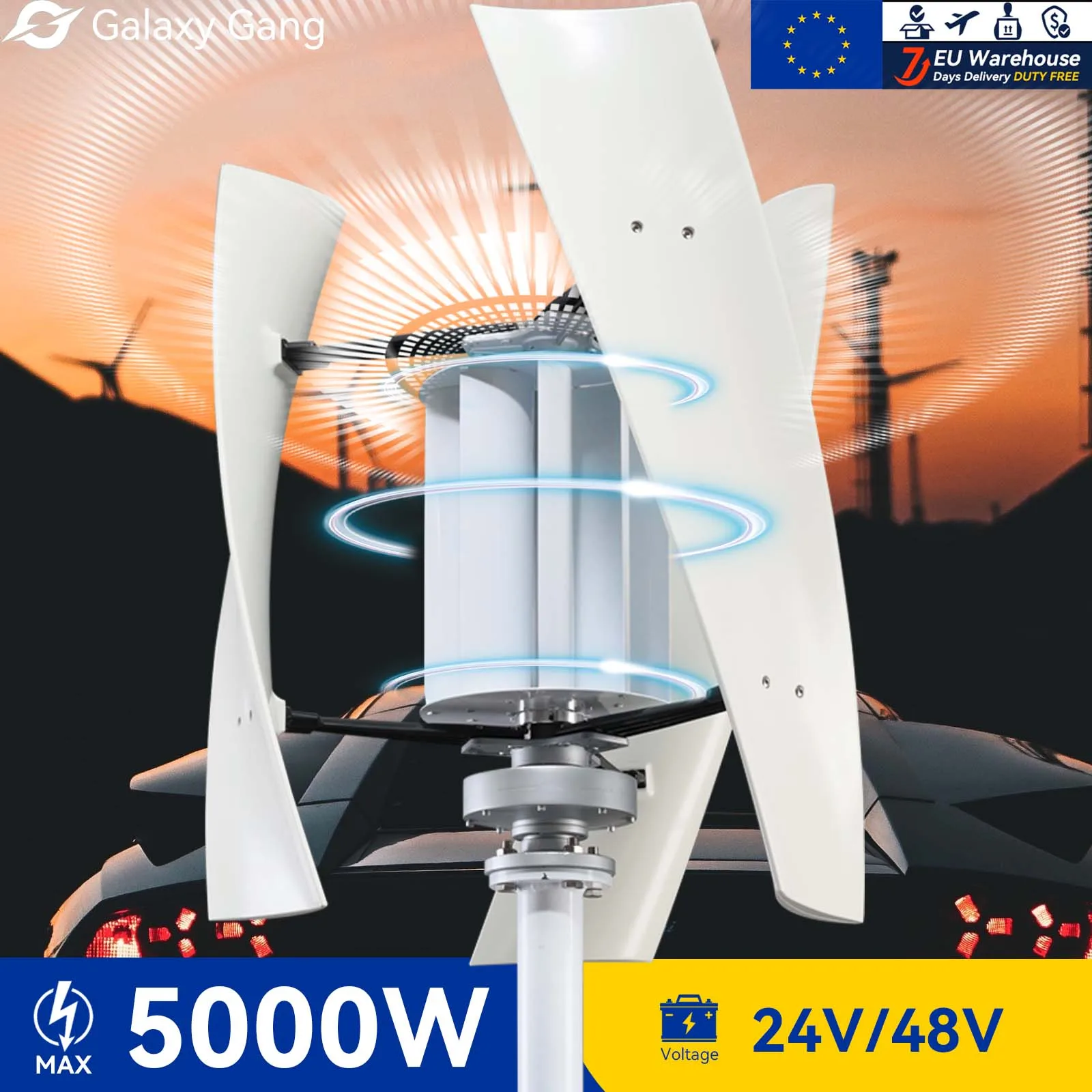 

Galaxy Gang 5KW 5000w Vertical Axis Maglev Windmill Turbine High Voltage Generator 24V 48V With Hybrid Charge Controller GGX5