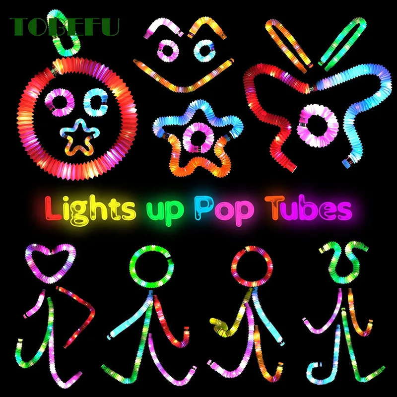 

LED Pop Fidget Tubes Party Favors For Kids Glow in The Dark Party Supplies Goodie Bag Stuffers Fidget Toys Glow Sticks Toy