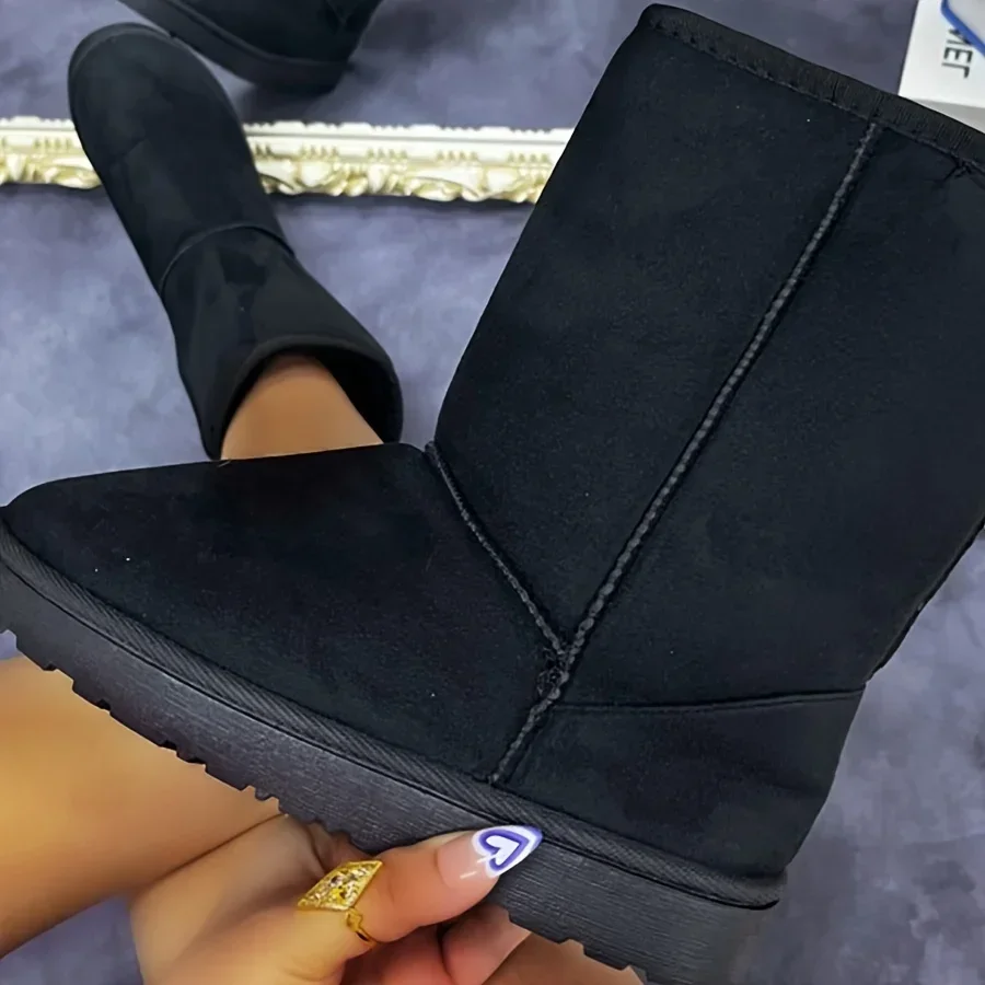 Удобные однотонные ботинки средней высоты универсальные Нескользящие зимние