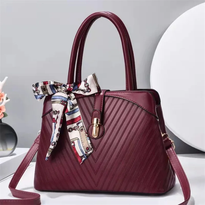 Lady Shoulder Bag Ribbon Printing Casual Leather Crossbody Tote Bags for Women Fashion Large Size Satchel Shoulder Bag Female