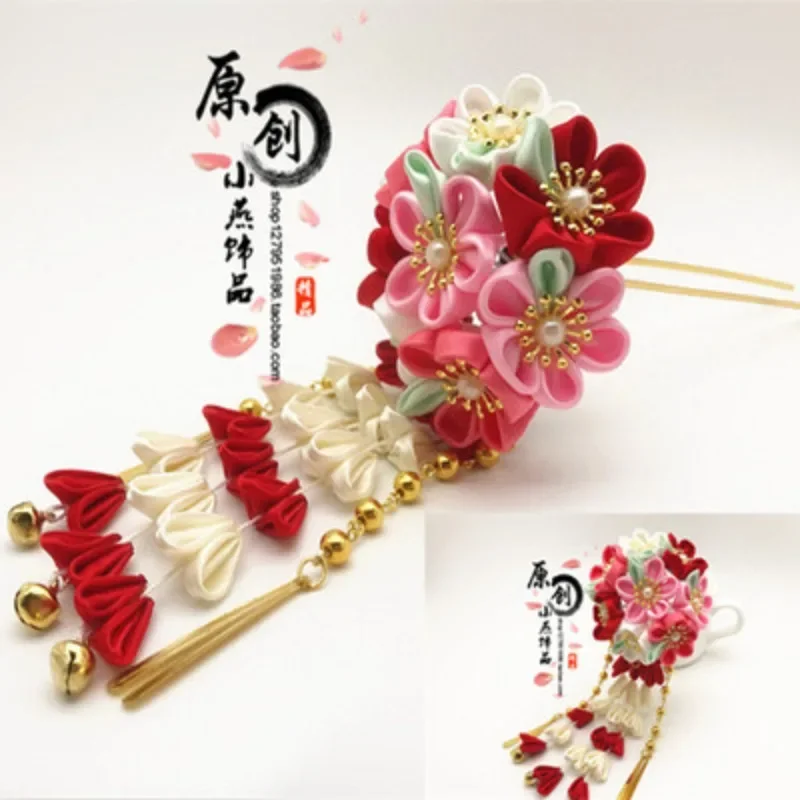 Sakura Tsumami Zaiku Kanzashi заколка для волос кимоно палочка аксессуары японский цветок