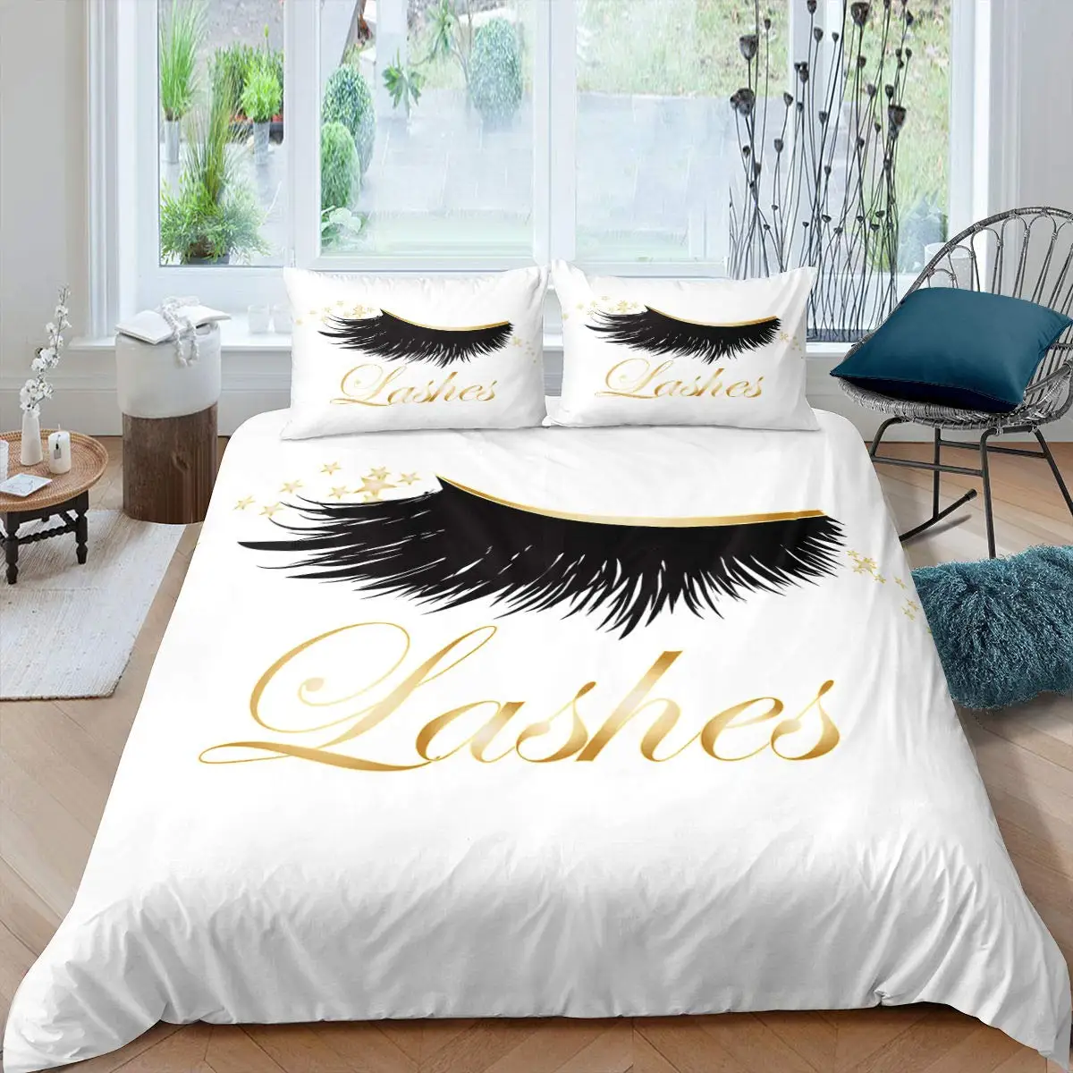 

Eyelash Duvet Cover King Queen Cartoon Woman Closed Eyes Long Lashes Bedding Set English Words Polyester Quilt Cover Romantic