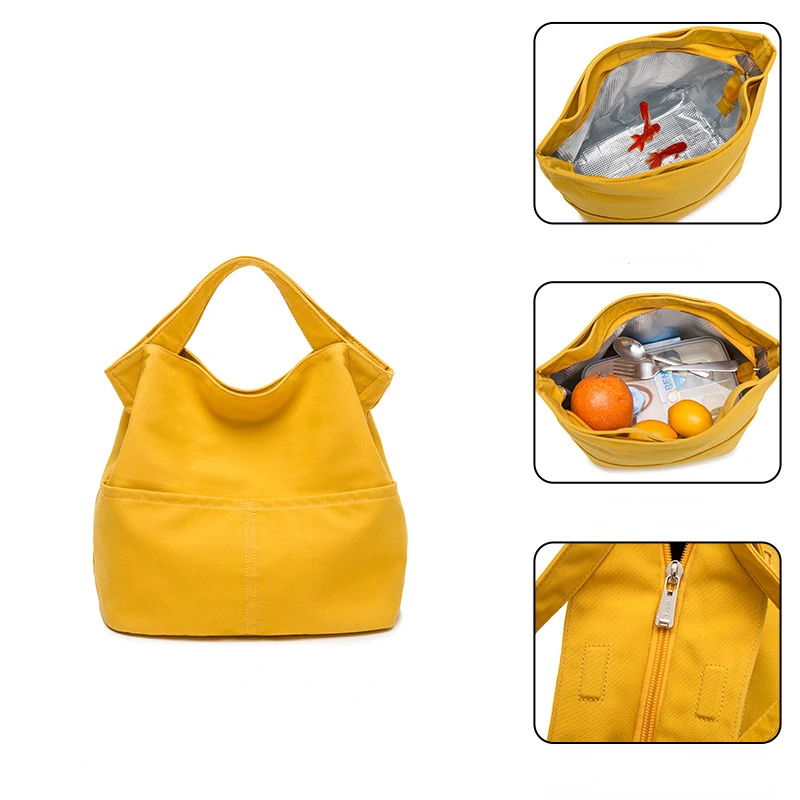 

Portable Canvas Waterproof Lunch Bag Outdoor Camping Hiking Picnic Food Cooler Pouch Travel Storage Thermal Package Accessorie