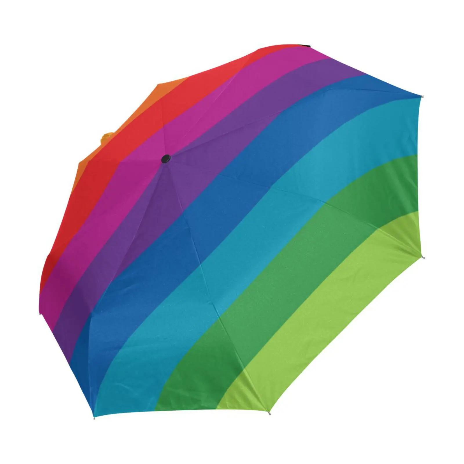 

Rainbow Stripes Print Women's Rain Umbrella Parasol Three Folding Full Automatic Umbrella With Black Coating Parapluie