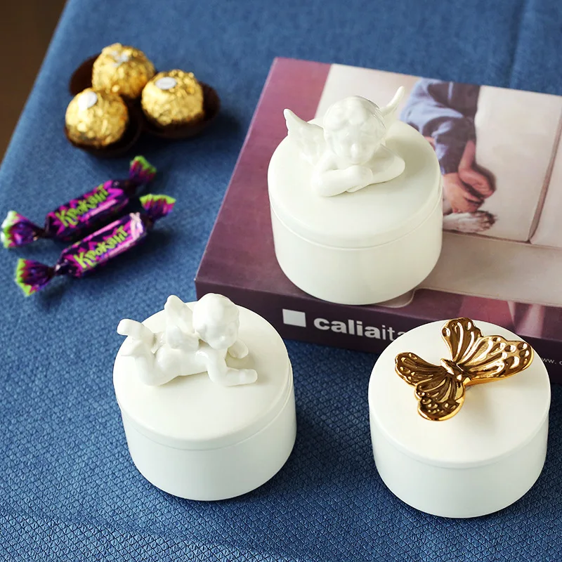 1PC Creative Cupid Ceramic Birthday Gift Box, Candy Can, Nordic Personalized Collection Storage Box