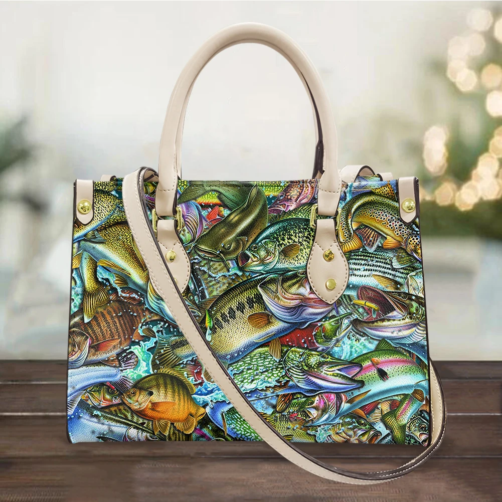 

FORUDESIGNS Various Fish Prints New Fashion Handbag Luxury Leather Design Messenger Bag for Women Ladies Beach Bag Large Clutch