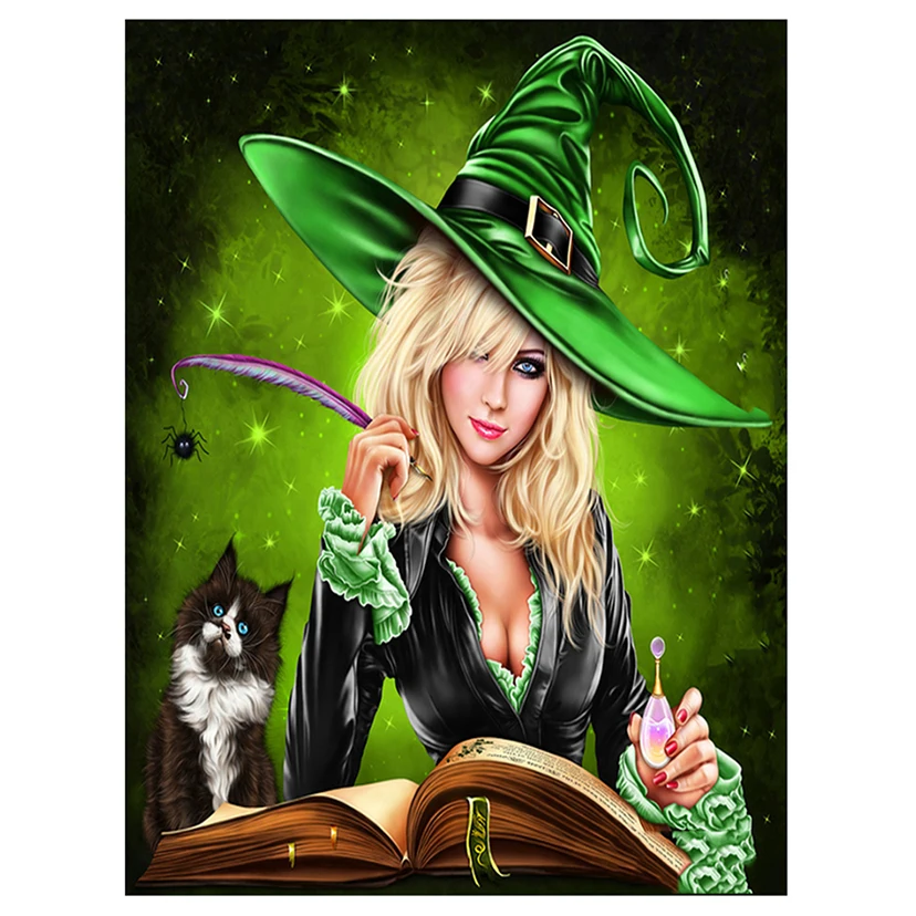 

5ddiy полная квадратная/круглая алмазная живопись Хэллоуин Ведьма и кот Алмазная вышивка Алмазная мозаика мультфильм домашний декор искусство SS0617