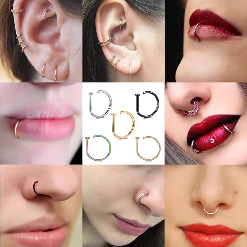 

Women Men Fake Piering Nose Ring Earrings Fashion punk Non Piercing Nose Clip Stainless Steel Perforation Septum Body Jewelry
