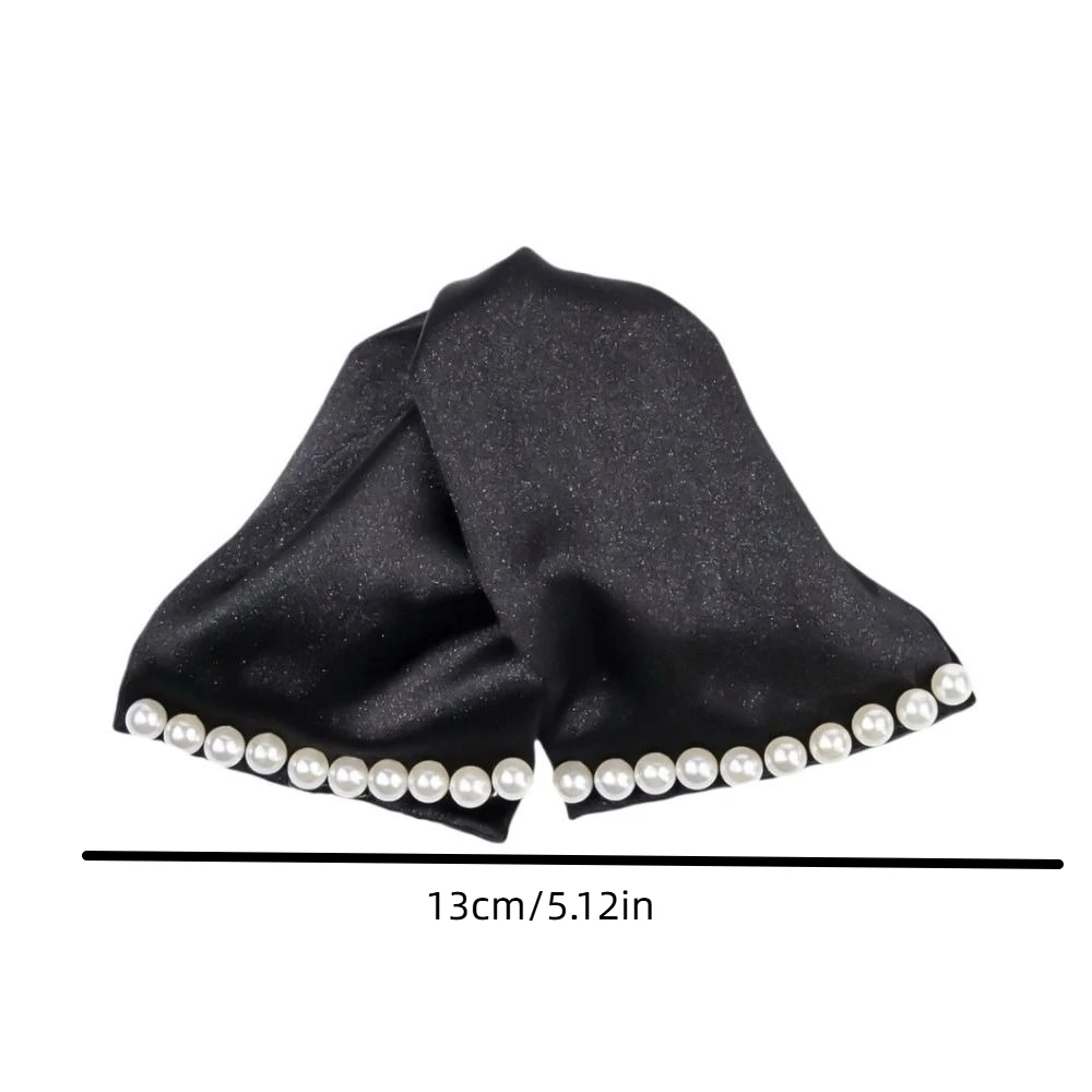 Заколка для волос мягкий черный атласный коготь жемчуг треугольная ткань зажим в