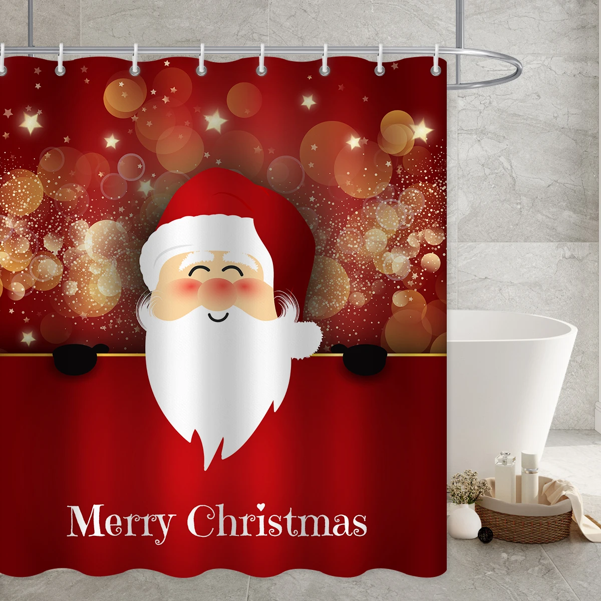 

Series Long Shower Curtain Christmas Festive Waterproof Duschvorhang Santa Claus Moose Bathroom Curtains with Hooks Rail Liner