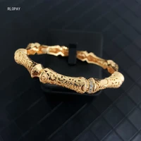 copper bamboo shape gold plated bangles hollow out flower desgin luxury arabic bridal hand bangles side open bangles