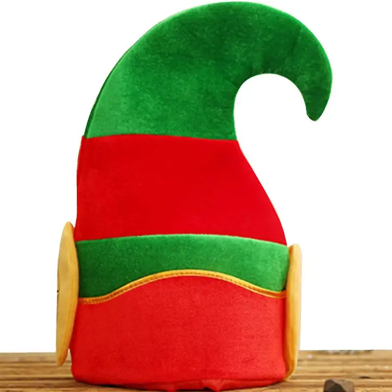Red Green Striped Christmas Hat Christmas Elf Felt Hat Christmas Elf Hat Costume Accessories Set Fits Adults & Kids Red And