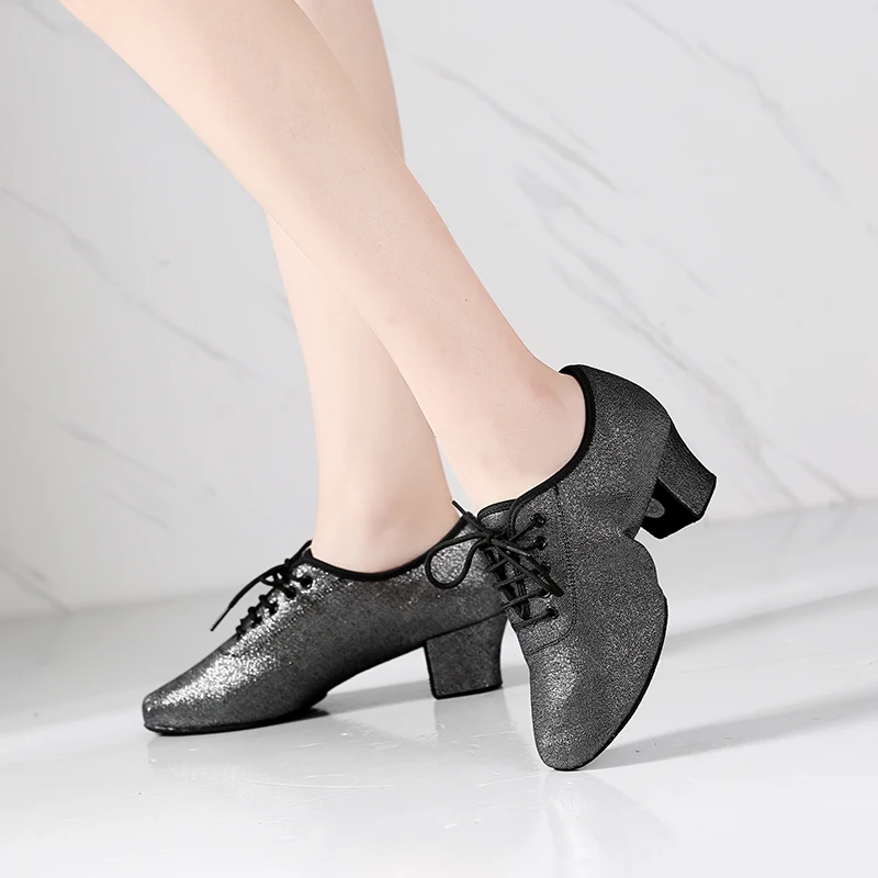 New Professional Glitter Satin Soft Bottom Indoor Latin American Ballroom Dance Shoes Adult Women
