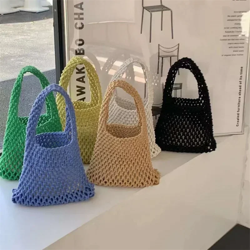 

Beach Crochet Handbag for Women Girls Summer Straw Rope Hollow Out Hand Woven Totes Bag Women's Hollow Knitting Handbag Purses
