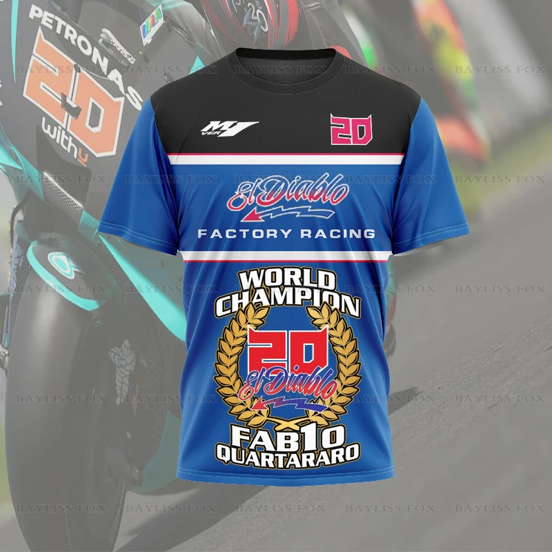 

Футболка мужская с изображением чемпиона мира № 20, быстросохнущая синяя футболка для Yamaha YZR M1, гоночная команда, мотоцикл, Супербайк, лето