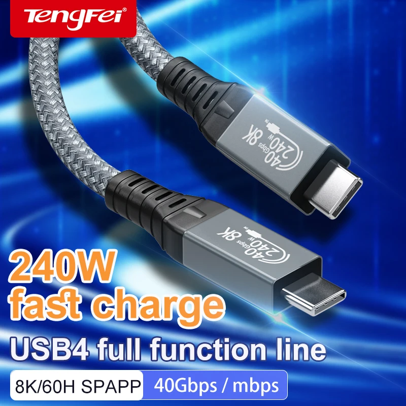 

Full-Featured USB4 Cable 40Gbps 8K Type C to Type-C Cord Cables 240W Fast Charge Compatible Thundebolt 4 Data Wire Support 6K 5