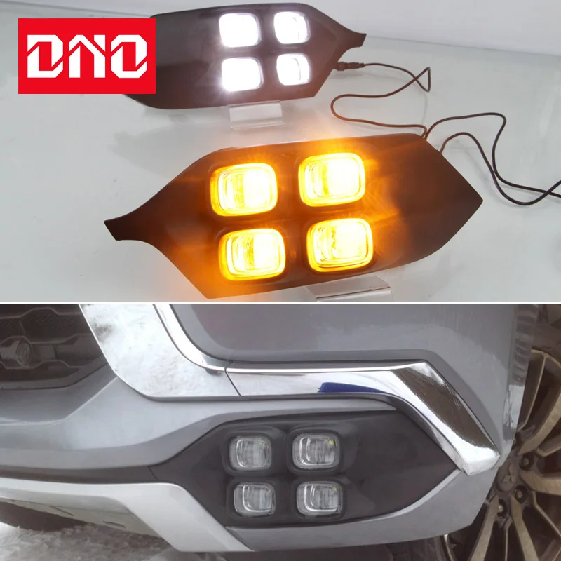 

DNO LED Daytime Running Headlamps For Mitsubishi Pajero Montero Sport 2016 2017 2018 Daylights Yellow Turn Signal DRL Foglamp