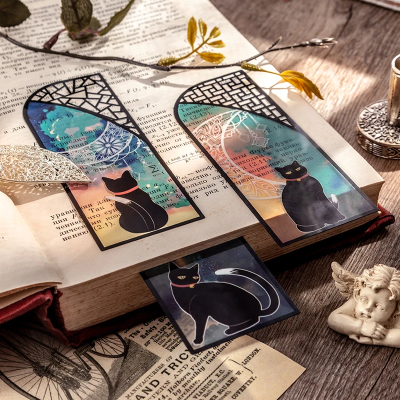 6pcs/pack Cat Bookmark Aesthetic Creative Stationery Reading Book Mark Kawaii Gift Junk Journal Page Marker Cute School Supplies |