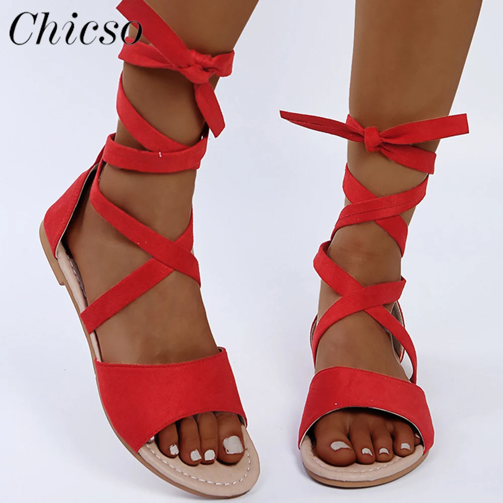 

Women's Flat Sandals 2022 Summer New Solid Color Ladies Peep Toe Ankle Strap Beach Shoes 35-43 Large-Sized Female Casual Sandals