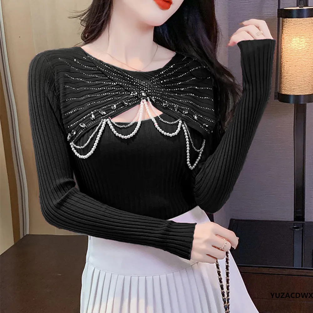 Сексуальные ажурные вязаные свитера женские топы осенний новый джемпер модный