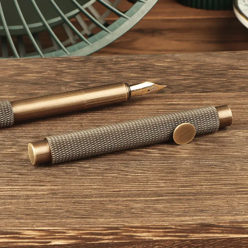 

Unique Vintage Brass Portable Pocket Fountain Pen Students Writing Signature Business Gifts