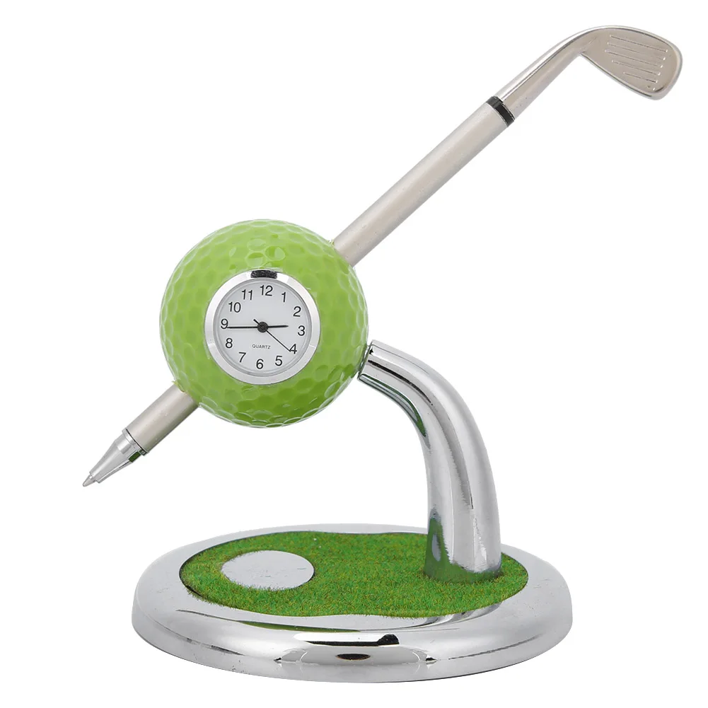 

Golf Ball Pen Holder Stand with a Pen and Clock Desktop Decor Golf Gift
