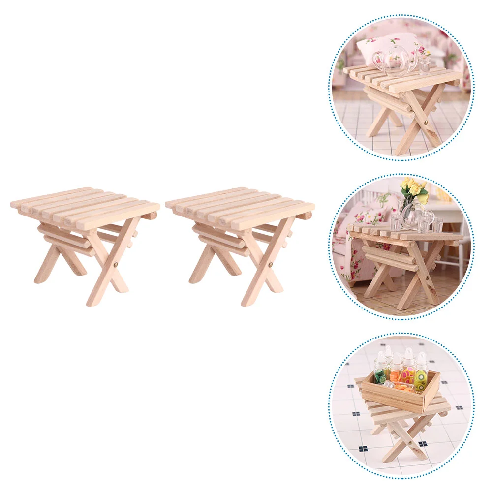 

2 Pcs Shiwan Folding Table Small Collapsible Miniature Wooden Foldable Ornaments House Adornment Exquisite Adornments Delicate
