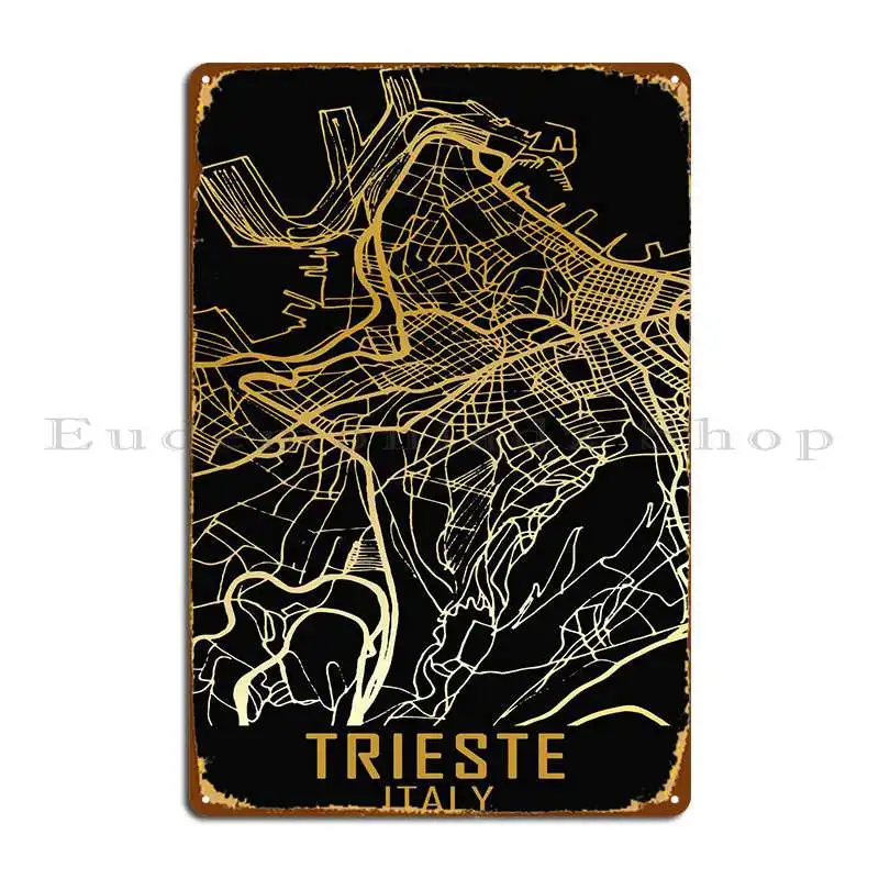 

Trieste, Италия, Карта города, металлическая табличка, искусственная кухня, печать, Классический оловянный знак, плакат