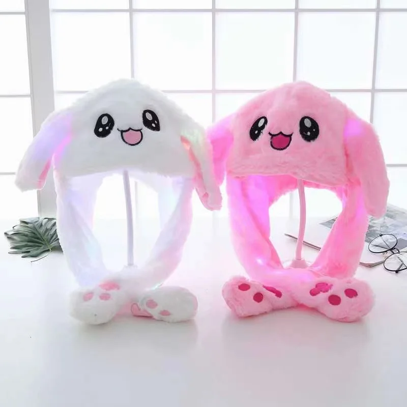 

1pcs Kawaii Plush LED Glowing Rabbit Ears Hat Lovely Luminous Kids Adult Plush Hand Pinch Cap Moving Ears Hat With Earflap Gifts