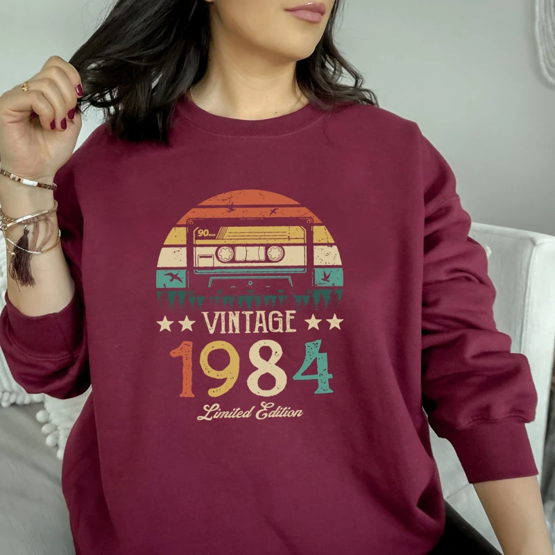 

Vintage 1984 Aesthetic Winter Tops Women Sweatshirt Retro 39th 39 Years Old Birthday Party Clothes Long Sleeve O Neck Hoodies