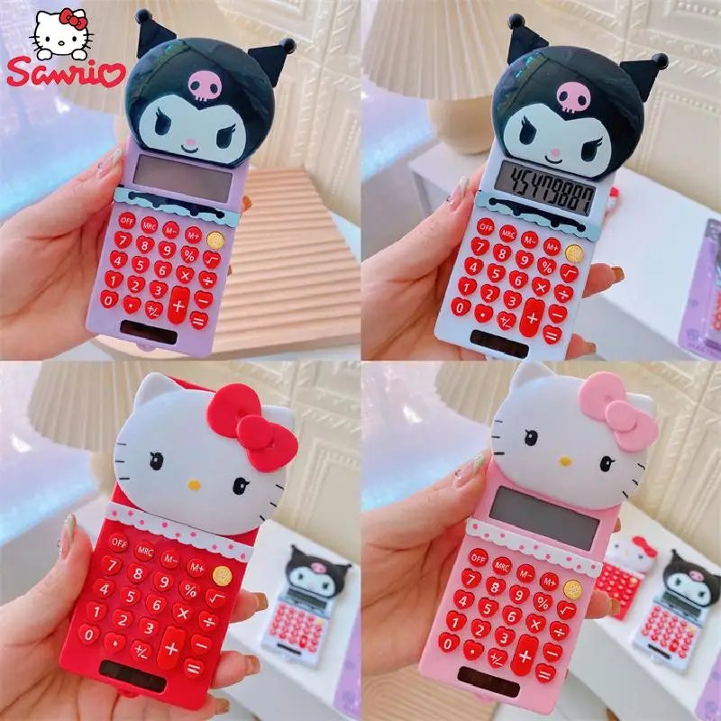 

Sanrio Kuromi Hello Kitty Calculator Push Cover Portable Small Student Count Stationery Anime Figure Kawaii Girl Birthday Gift