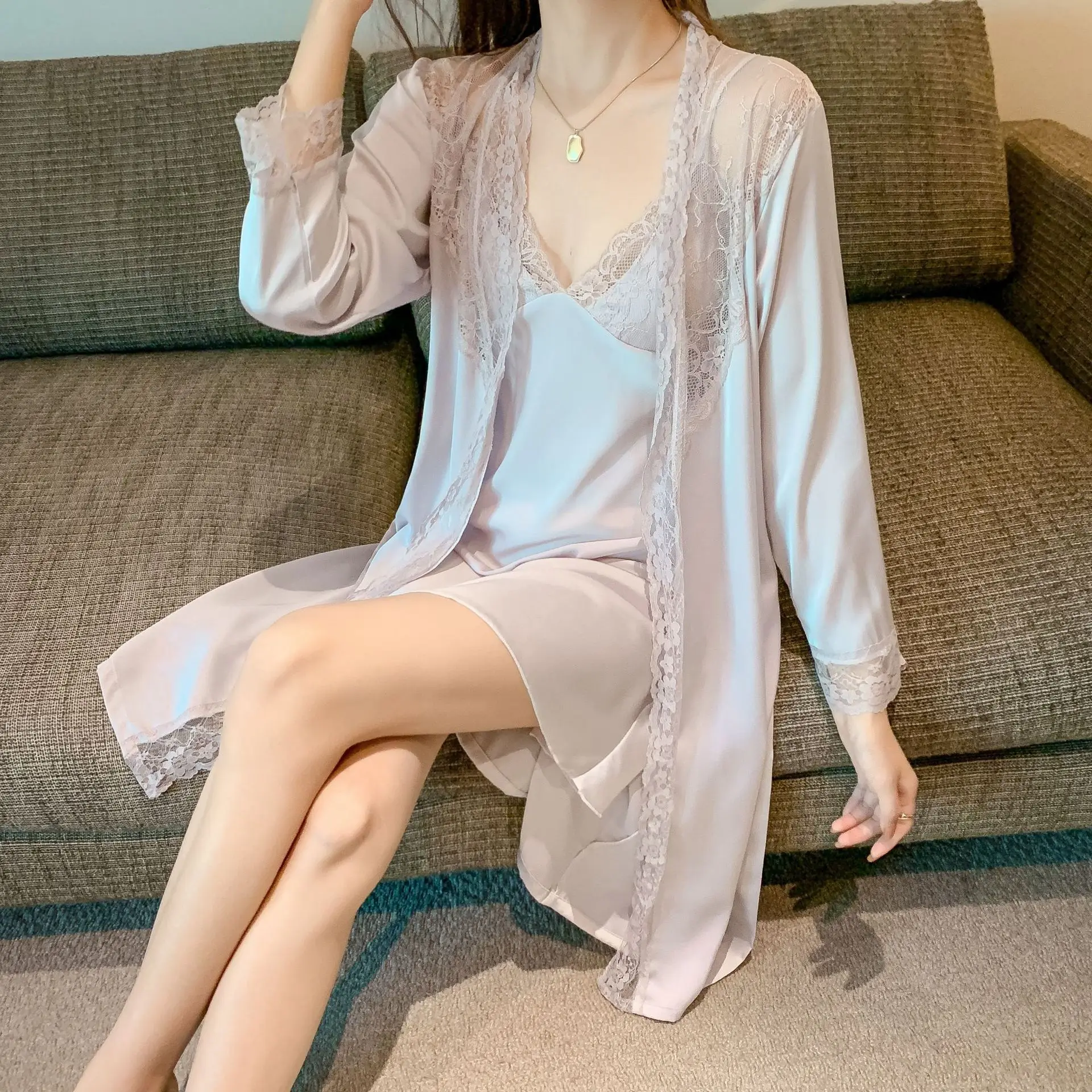 

Women Wedding Underwear Kimono Robe Gown Sets 2PCS Rayon Sexy Nightdress Bathrobe Spring Summer Casual Nightwear M-XL Home Wear