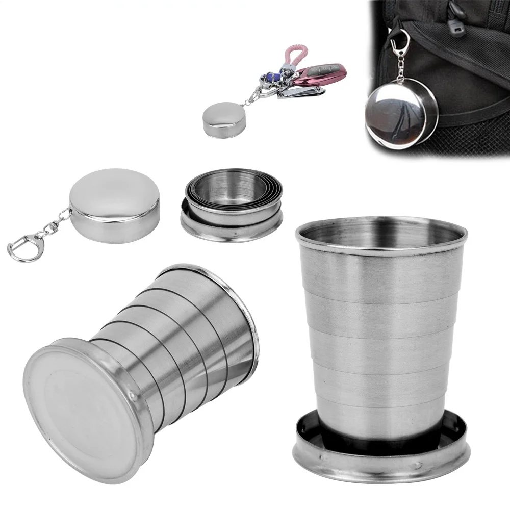 75ml/150ml/250ml Portable Stainless Steel Foldable Cup Outdoor Travel Collapsible Telescopic Cup Hiking Camping Water Coffee Mug