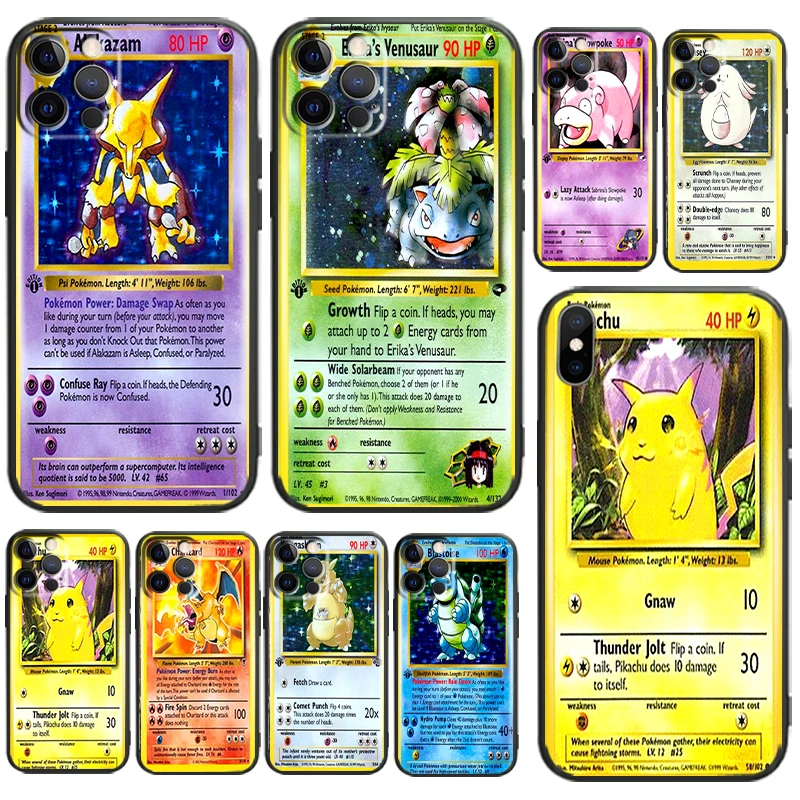 

Pokemon Cards For Apple iPhone 11 12 13 Pro Max 12 13 Mini X XR XS Max SE 6 6S 7 8 Plus Phone Case Liquid Silicon Black TPU