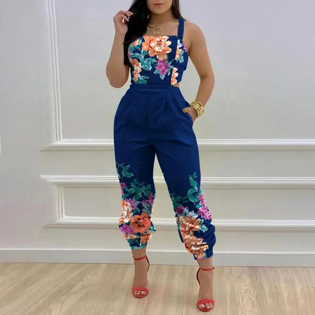 

Ladies Jumpsuit Sleeveless High Waist Contrast Stitching Backless Long Jumpsuit Breathable Playsuits Overall Daily Clothing