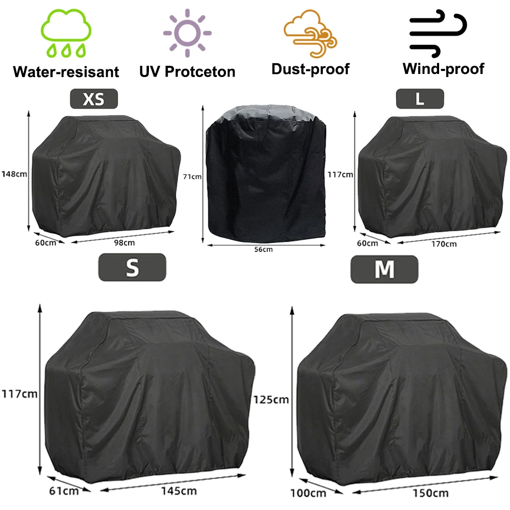 BBQ Cover Outdoor Dust Waterproof Weber Heavy Duty Grill Cover Rain Protective Outdoor Barbecue Cover Round