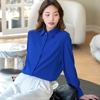 korean fashion trend versatile solid chiffon shirt womens 2022 summer new loose top lapel thin professional long sleeve shirt