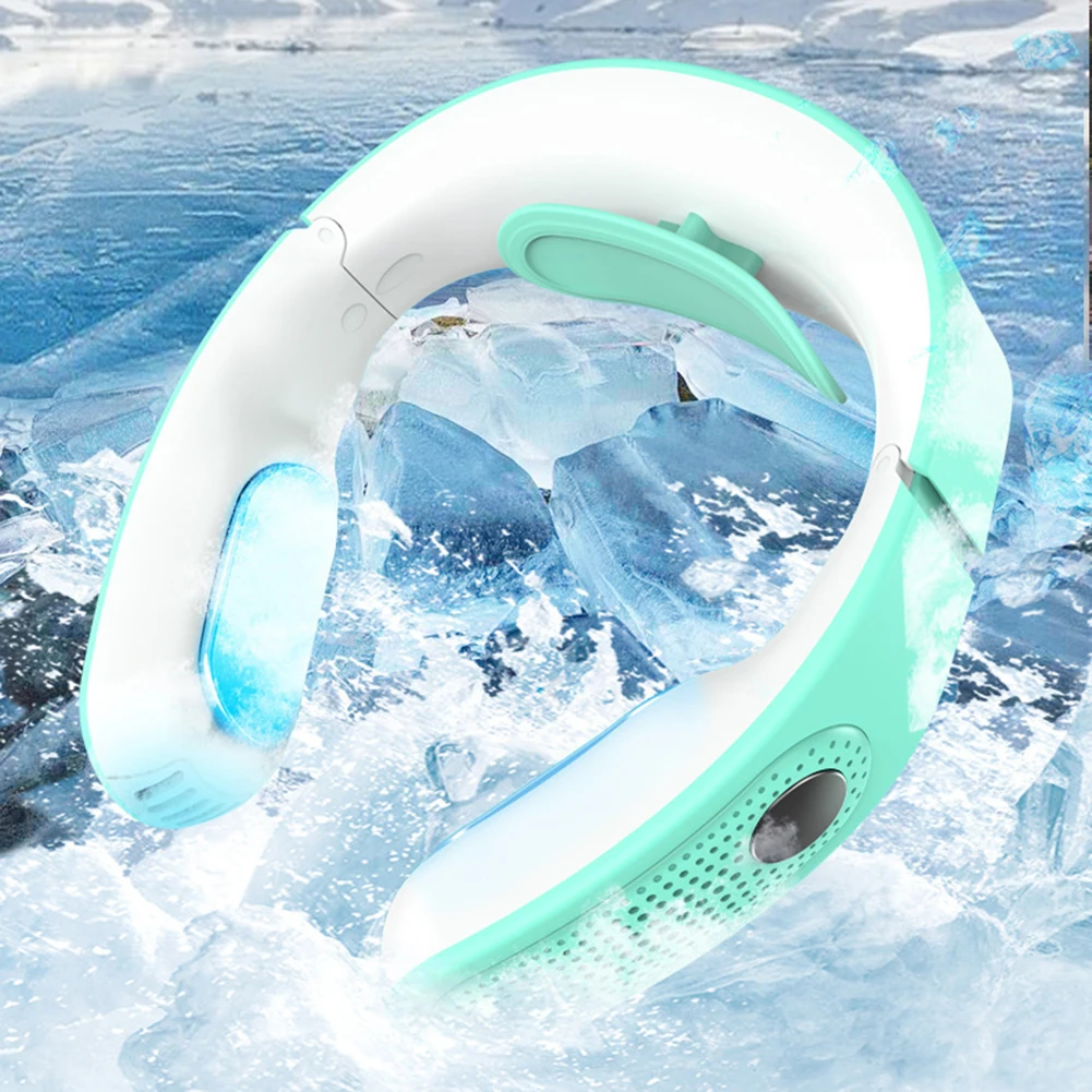 

2800mah Hanging Neck Adjustable Wind Winter Heating LED Display Fan Air Cooler Outdoor Silent Hanging Neck Bladeless Fan