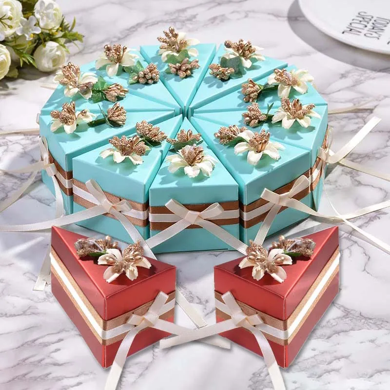 

5Pc Portable Wedding Candy Box High-end Creative INS Style Flower Triangular Cake Chocolate Gift Box Guest Giveaway Party Suppli