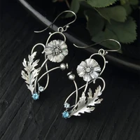 fashion silver color plant lotus leaf flower earrings inlaid red crystal stone ladies dangle floral jewelry earrings gifts