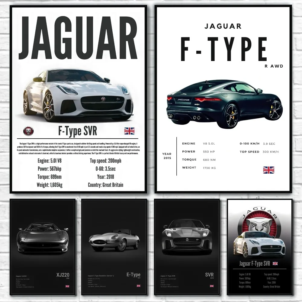 Фото J-JAgUARs F Тип SVR XJ220 КРУТОЙ Плакат Липкая Настенная Художественная Печать Водонепроницаемый Дом Гостиная Кровать Бар Прихожая Эстетический Декор №1
