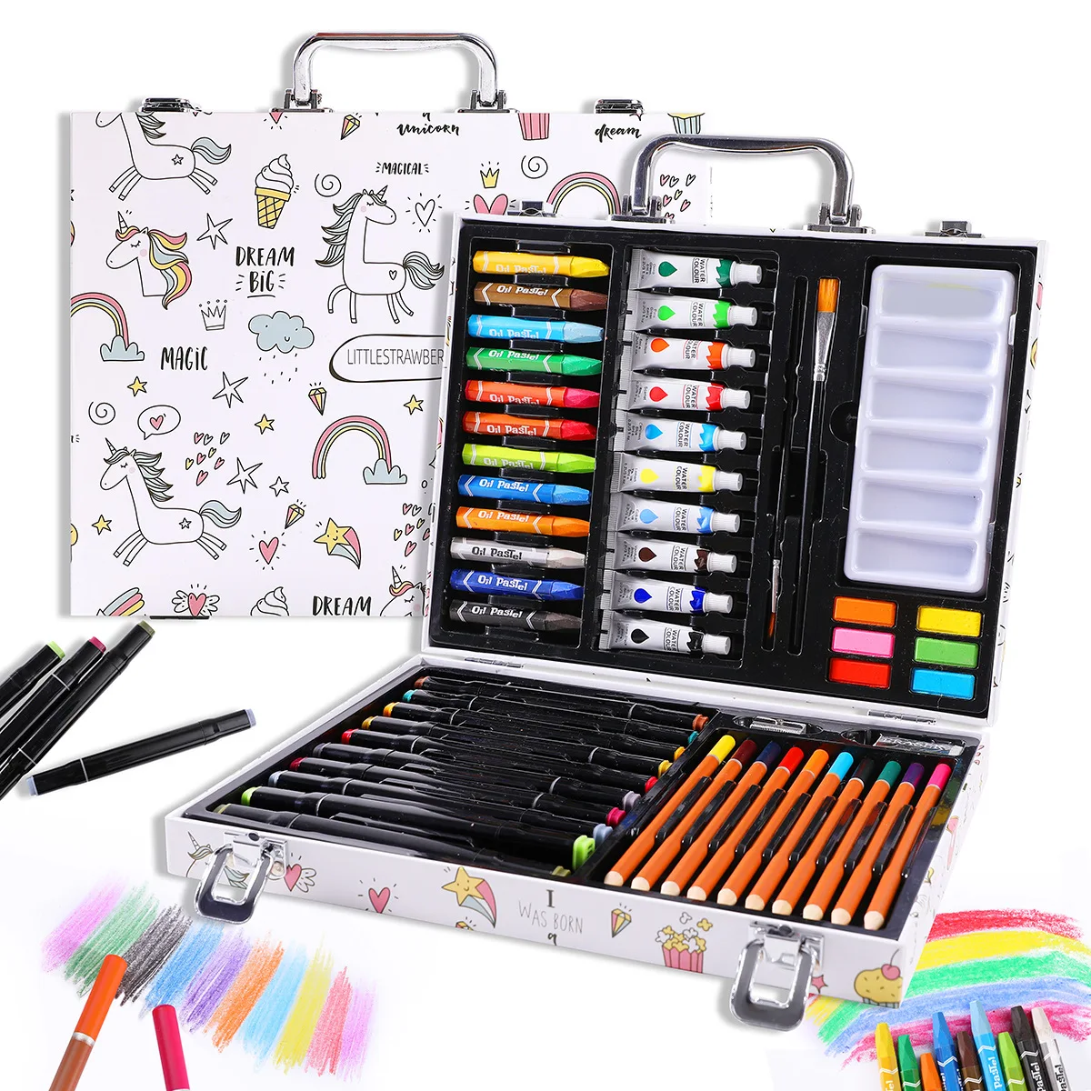 

53pcs Art Painting Set with Marker Crayon Colored Lead Pencils Acrylic Powder Brush Set Art Painting Children's Day Gift Box