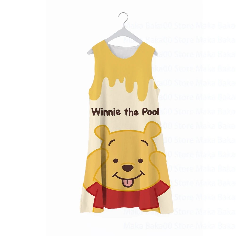 

Summer new casual dress children's clothing Disney Winnie the Pooh print sleeveless round neck cartoon cute pajama dress
